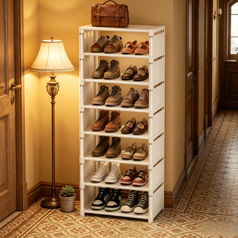 Home Improvement Mall - 8-Tier Black White Shoe Organizer, Space-Saving