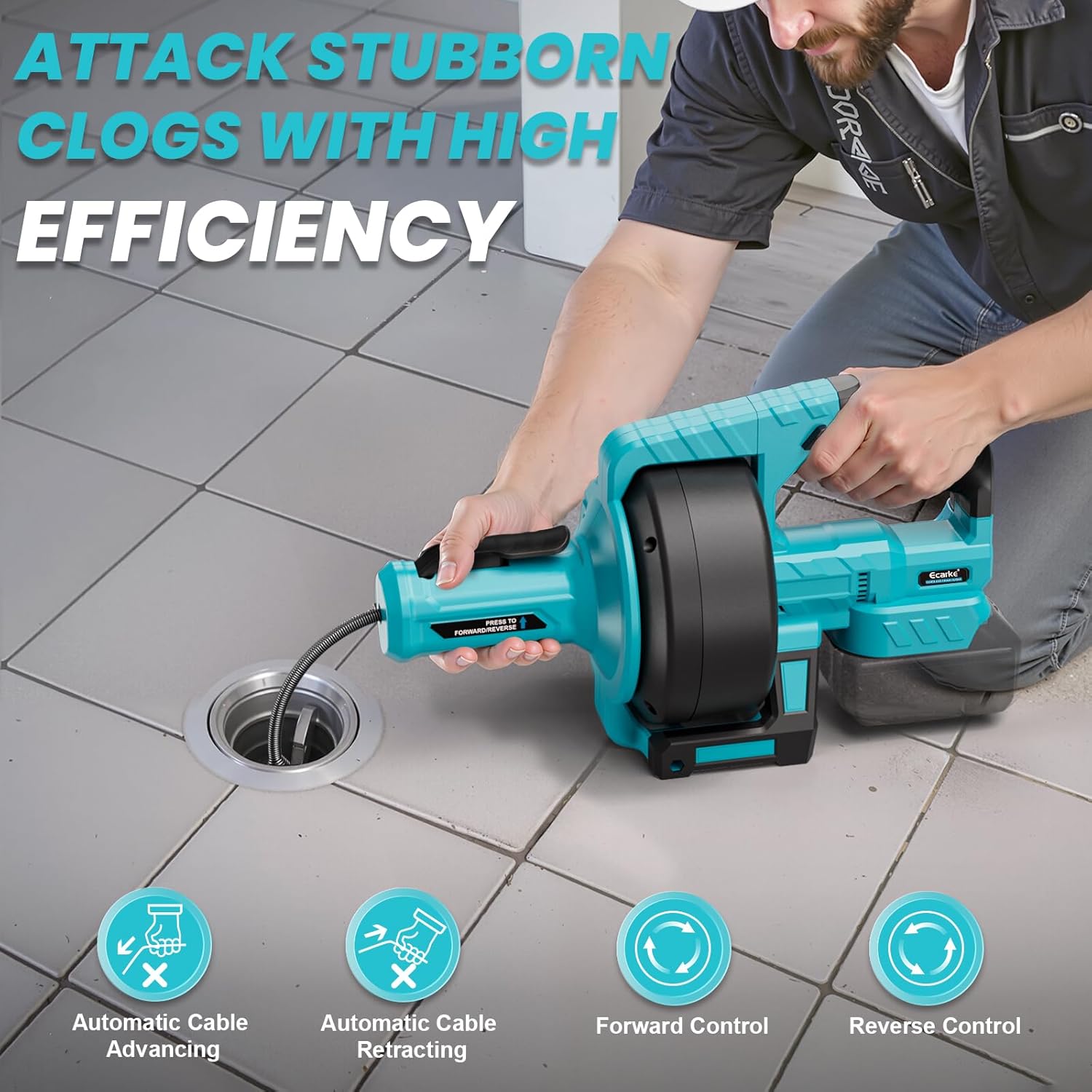 Ecarke Cordless Drain Auger 25 - Plumbing Snake Drain ulasan dan harga