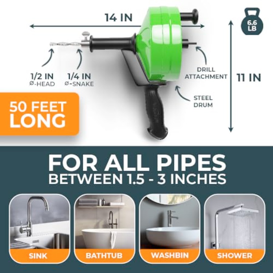 【Spot goods】drain snake [50FT] - Plumbing Snake Drain ulasan dan harga