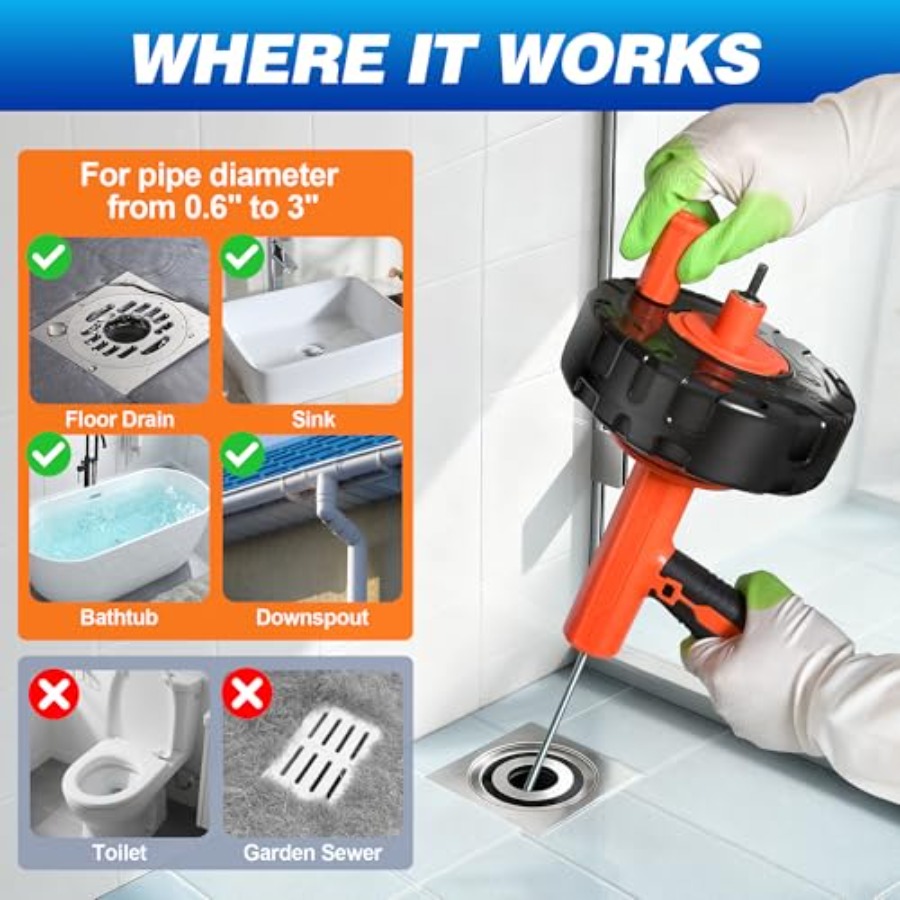 Drainsoon Auto Feed Drain Auge - Plumbing Snake Drain ulasan dan harga