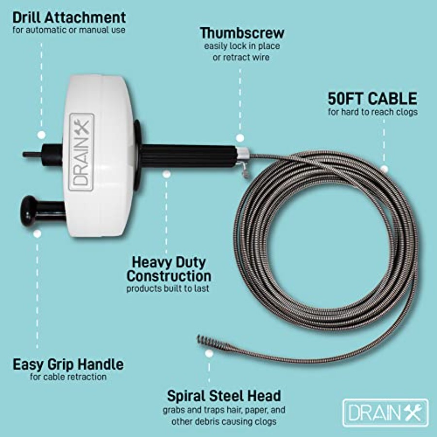 DrainX Power Pro 50-FT Steel D - Plumbing Snake Drain ulasan dan harga